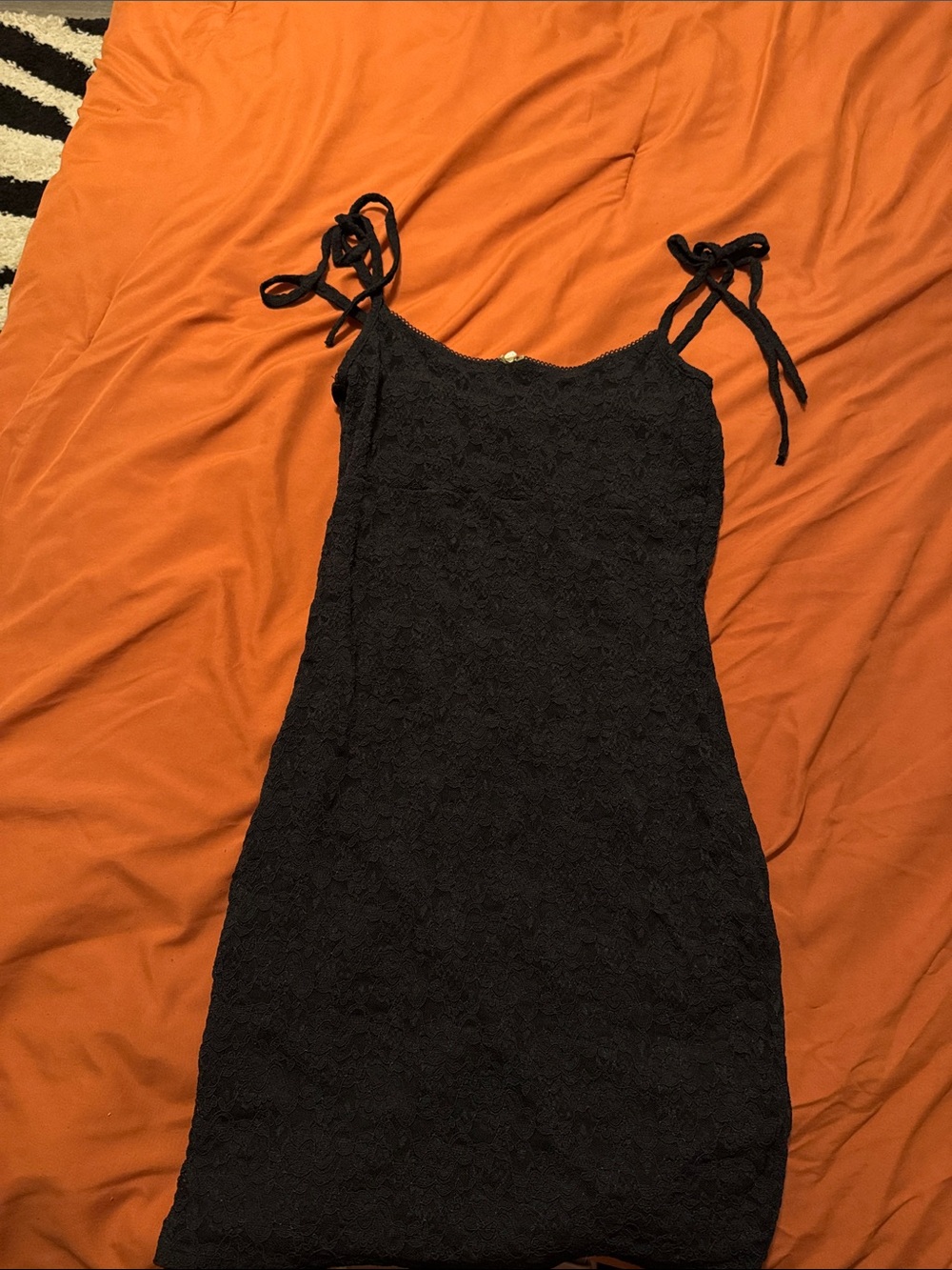 Black Lace Tie-Strap Slip Dress